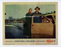 s209 WRONG MAN movie lobby card #3 '57 Henry Fonda & Miles by car!