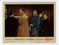 s210 WRONG MAN movie lobby card #4 '57 Henry Fonda in courtroom!