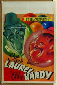 t281 LAUREL & HARDY Belgian '50s cool art of Stan & Oliver as balloons!