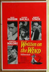 t019 WRITTEN ON THE WIND English double crown movie poster '56 Bacall