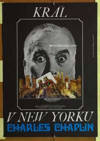 t328 KING IN NEW YORK Czech movie poster '74 Chaplin, Grygar art!