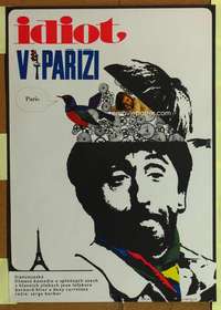 t362 UN IDIOT A PARIS Czech movie poster '69 Serge Korber, Vaca art!