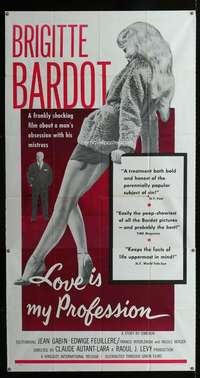 v008 LOVE IS MY PROFESSION three-sheet movie poster '59 Brigitte Bardot