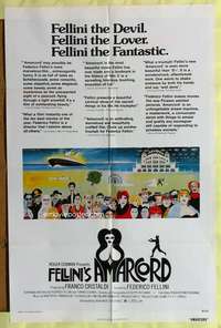 v099 AMARCORD one-sheet movie poster '74 Federico Fellini classic comedy!