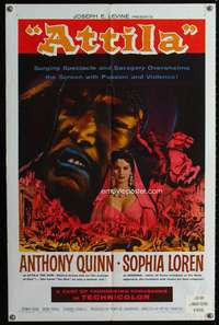v041 ATTILA one-sheet movie poster R62 The Hun, Anthony Quinn, Sophia Loren