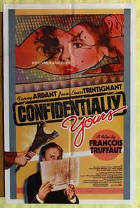 v123 CONFIDENTIALLY YOURS one-sheet movie poster '83 Francois Truffaut