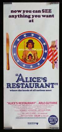 w634 ALICE'S RESTAURANT Aust daybill movie poster '69 Arlo Guthrie