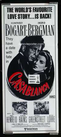 w703 CASABLANCA Aust daybill movie poster R80s Bogart, Bergman, Henreid