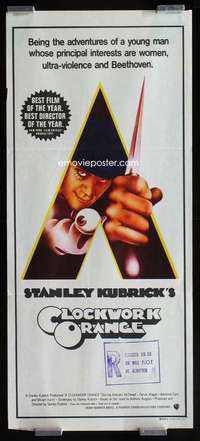w715 CLOCKWORK ORANGE Aust daybill movie poster '72 Kubrick classic!