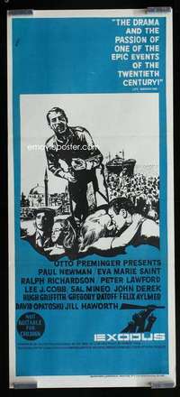 w764 EXODUS Aust daybill '62 Otto Preminger, title art of arms reaching for rifle by Saul Bass!