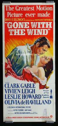 w798 GONE WITH THE WIND Aust daybill movie poster R68 Gable, Leigh