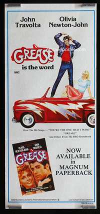 w802 GREASE paperback style Aust daybill movie poster '78 Travolta