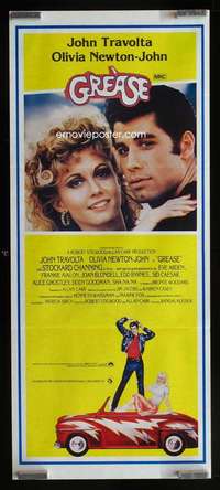 w804 GREASE yellow Aust daybill movie poster '78 Travolta, Newton-John