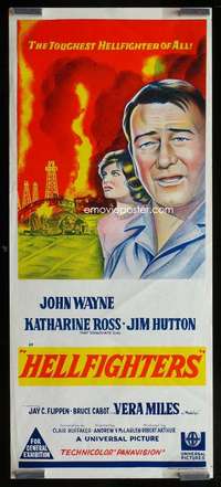 w820 HELLFIGHTERS Aust daybill movie poster '69 John Wayne, Red Adair!
