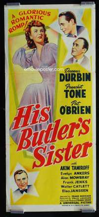 w825 HIS BUTLER'S SISTER Aust daybill movie poster '43 Deanna Durbin