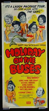 w826 HOLIDAY ON THE BUSES Aust daybill movie poster '73 Hammer!
