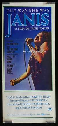w850 JANIS Aust daybill movie poster '75 great Janis Joplin image!
