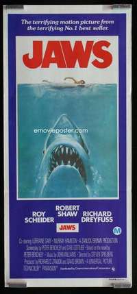 w851 JAWS Aust daybill movie poster '75 Spielberg classic shark!