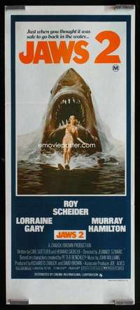 w852 JAWS 2 Aust daybill movie poster '78 Scheider, man-eating shark!