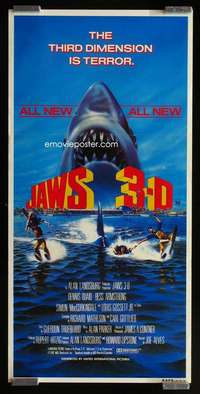 w853 JAWS 3-D Aust daybill movie poster '83 Great White Shark horror!