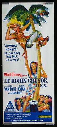 w879 LT ROBIN CRUSOE USN Aust daybill movie poster '66 Disney,Van Dyke