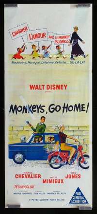 w899 MONKEYS GO HOME Aust daybill movie poster '67 Disney, Chevalier