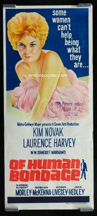 w918 OF HUMAN BONDAGE Aust daybill movie poster '64 sexy Kim Novak