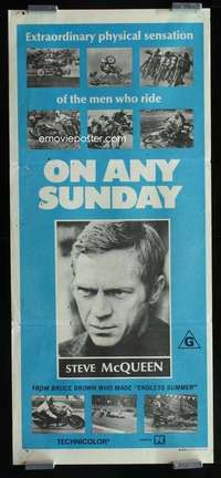w919 ON ANY SUNDAY Aust daybill movie poster '71 McQueen, motorcycles!