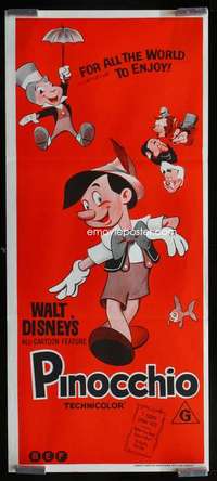 w938 PINOCCHIO Aust daybill R70s Disney classic cartoon about a wooden boy who wants to be real!