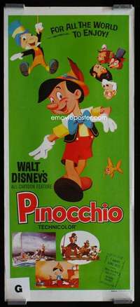 w939 PINOCCHIO Aust daybill movie poster R70s Walt Disney classic!
