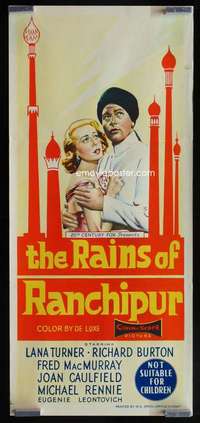 w954 RAINS OF RANCHIPUR Aust daybill movie poster '55 Lana Turner