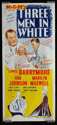 z044 THREE MEN IN WHITE Aust daybill movie poster '44 Hirschfeld art!