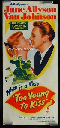 z053 TOO YOUNG TO KISS Aust daybill movie poster '51 June Allyson