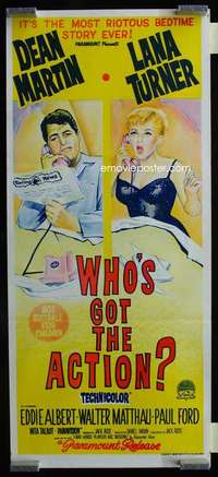 z088 WHO'S GOT THE ACTION Aust daybill movie poster '62 Lana Turner