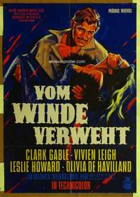 w448 GONE WITH THE WIND German movie poster R60s Clark Gable, Leigh