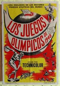 a687 OLYMPIC GAMES OF 1948 Spanish/U.S. one-sheet movie poster '48 sports!