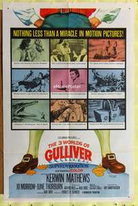 a027 3 WORLDS OF GULLIVER one-sheet movie poster '60 Ray Harryhausen