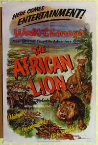 a034 AFRICAN LION one-sheet movie poster '55 Walt Disney jungle safari!