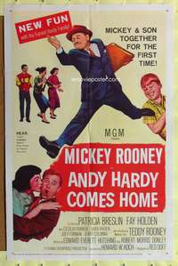 a039 ANDY HARDY COMES HOME one-sheet movie poster '58 Mickey Rooney & son!