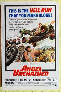 a040 ANGEL UNCHAINED one-sheet movie poster '70 AIP, bikers & hippies!
