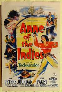 a043 ANNE OF THE INDIES one-sheet movie poster '51 pirate Jean Peters!