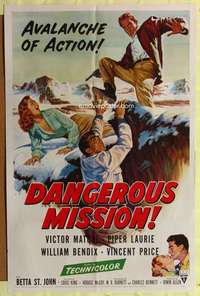 a185 DANGEROUS MISSION one-sheet movie poster '54 Victor Mature, Laurie