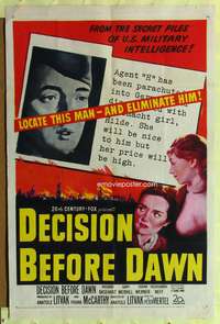 a194 DECISION BEFORE DAWN one-sheet movie poster '51 Anatole Litvak, WWII