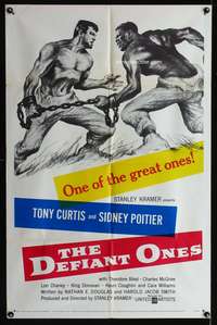 a196 DEFIANT ONES one-sheet movie poster '58 Tony Curtis, Sidney Poitier