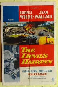 a203 DEVIL'S HAIRPIN one-sheet movie poster '57 Cornel Wilde, car racing!