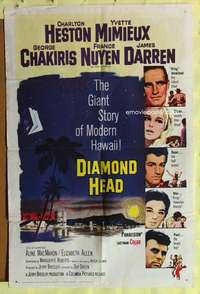 a205 DIAMOND HEAD one-sheet movie poster '62 Charlton Heston, Hawaii!
