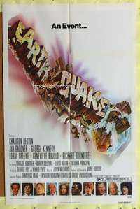 a253 EARTHQUAKE int'l one-sheet movie poster '74 Charlton Heston, Ava Gardner