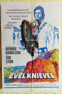 a278 EVEL KNIEVEL one-sheet movie poster '71 George Hamilton, daredevil!