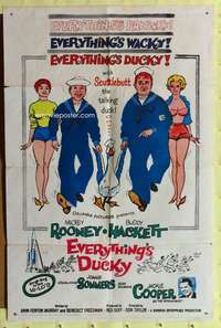 a282 EVERYTHING'S DUCKY one-sheet movie poster '61 Rooney, talking duck!