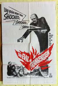 a284 EVIL OF FRANKENSTEIN one-sheet movie poster '64 Peter Cushing, Hammer
